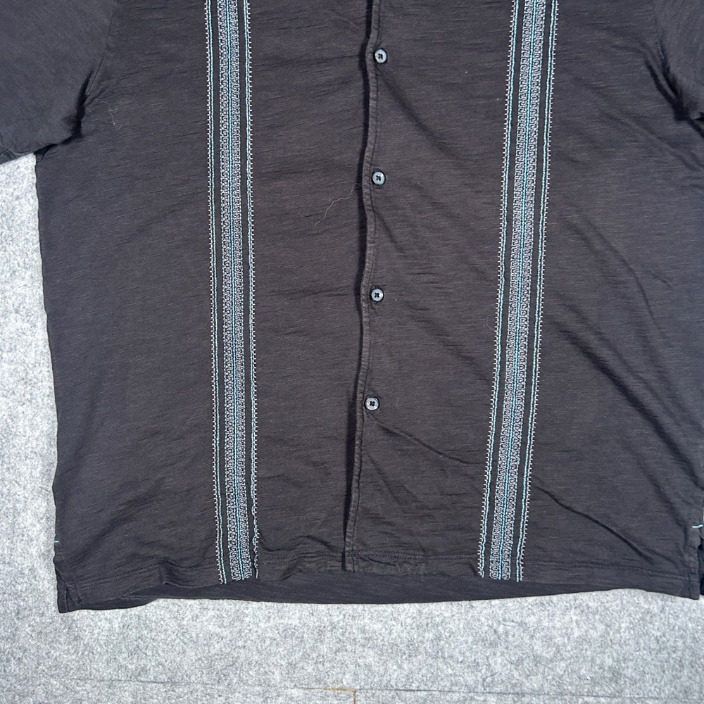 Tommy Bahama Shirt Mens Large Black Embroidered Pima Cotton Camp Guayabera - Picture 2 of 15